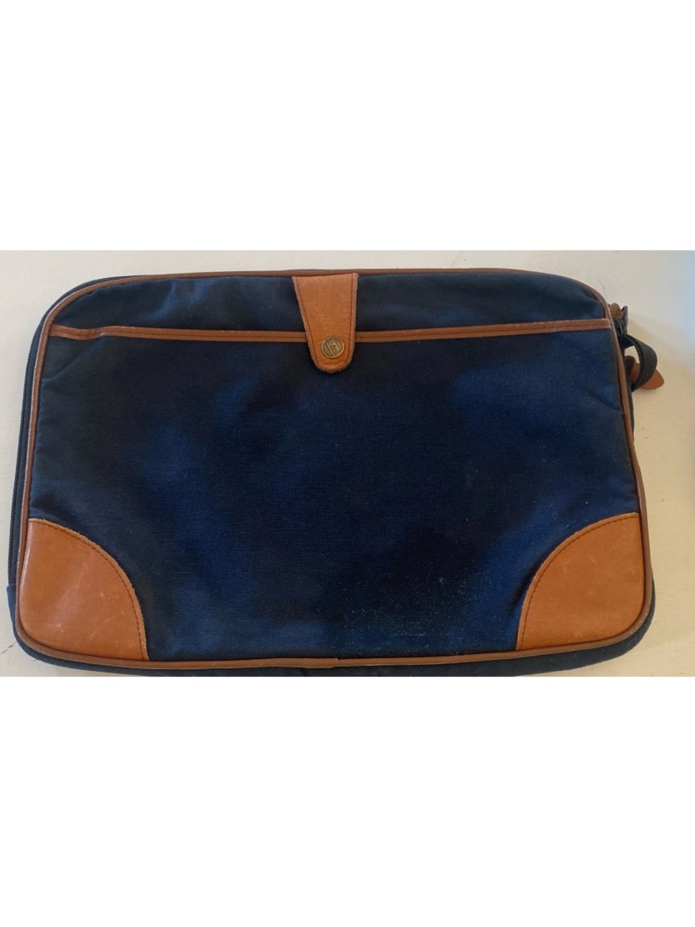 L.L. Bean Navy and Canvas Portfolio/Laptop Case with British Tan Leather Trim